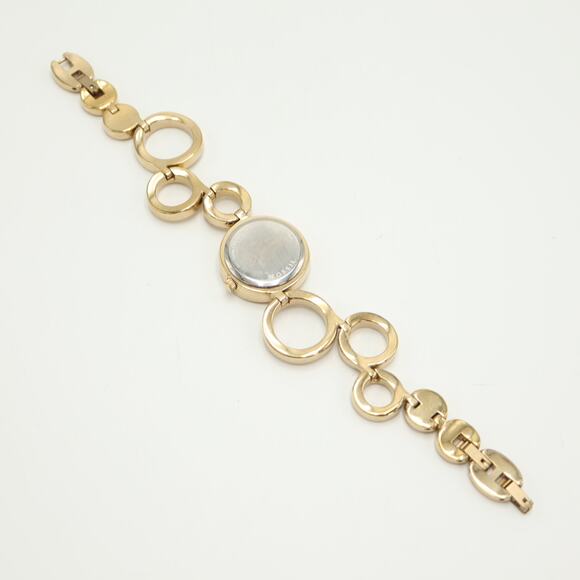 Fossil Gold Tone 25mm Textured Dial Watch Circle Link Bracelet with New Battery - Picture 13 of 14